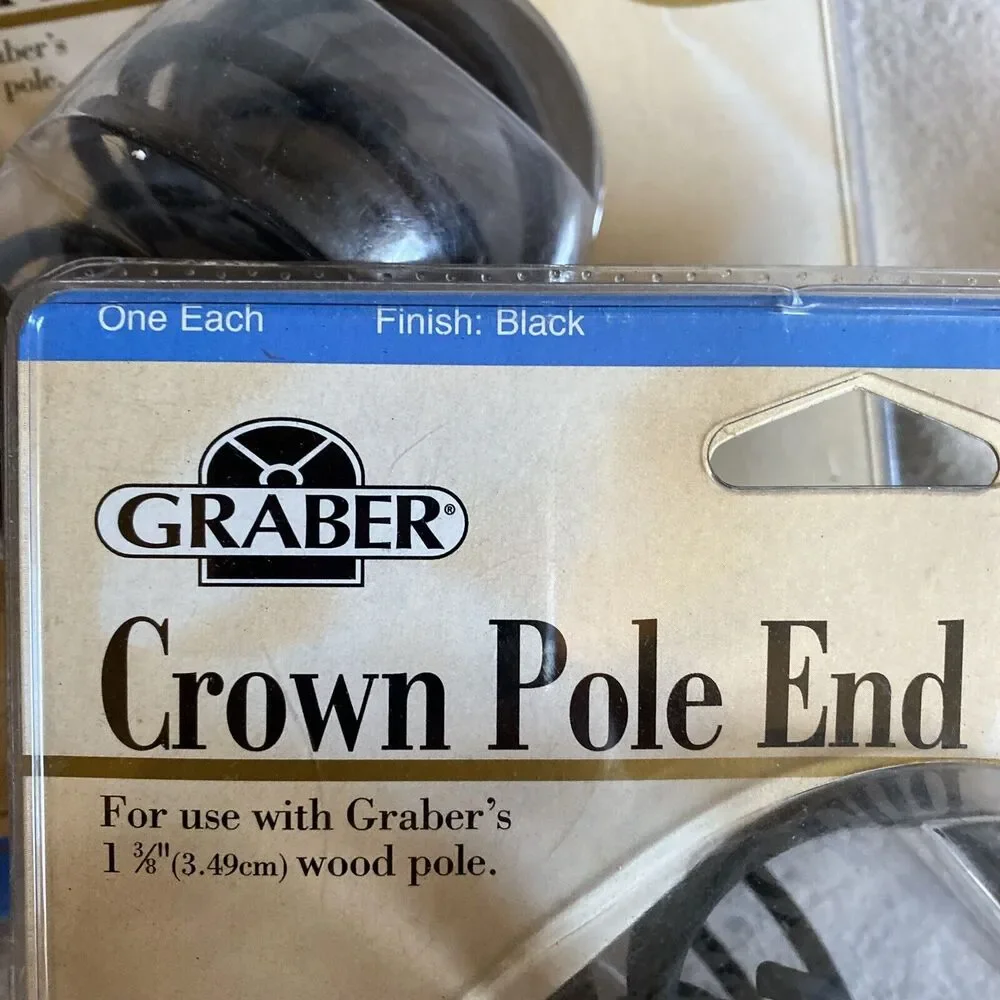 Graber Crown Pole Ends 1 Pair Black Iron- use 1 3/8